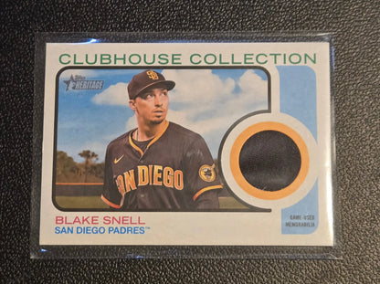 Blake Snell Clubhouse Collection relic card from 2022 Topps Heritage series