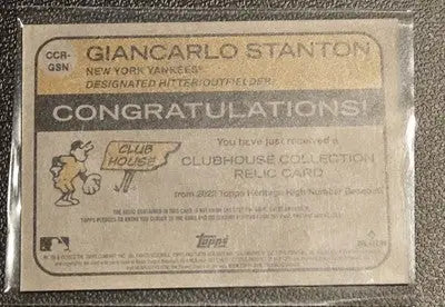 Giancarlo Stanton baseball card from 2022 Topps Heritage Stanton Clubhouse Collection