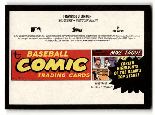 Baseball card back with original gloss from 2022 Topps Heritage High Number Francisco Lin