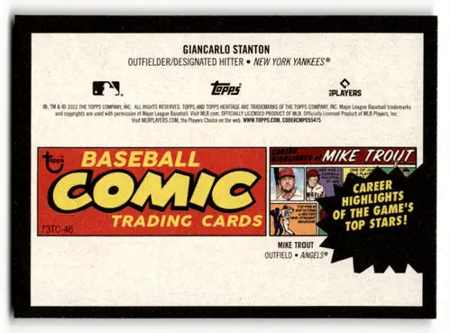 Baseball comic trading card from 2022 Topps Heritage High Number series featuring Giancarlo Stanton