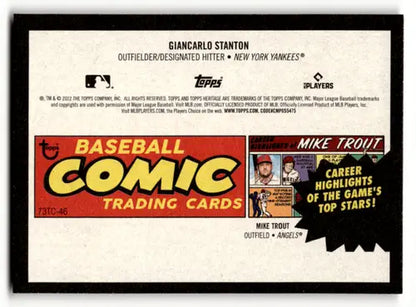Baseball comic trading card from 2022 Topps Heritage High Number series featuring Giancarlo Stanton