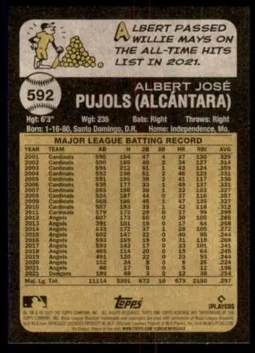 2022 Topps Heritage High Number #592 Albert Pujols NM-MT Cardinals original gloss card