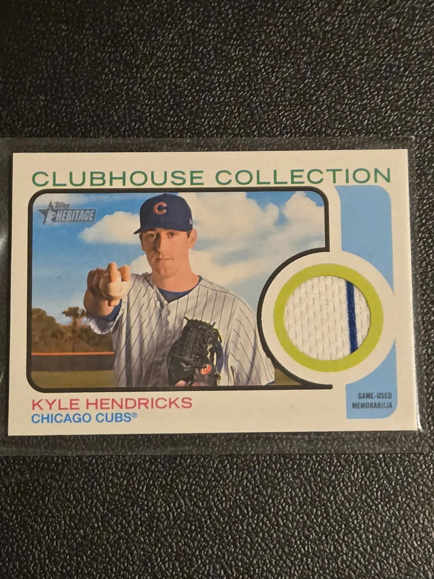 Kyle Hendricks Chicago Cubs baseball card with game-used jersey swatch from Hendricks Clubhouse Collection