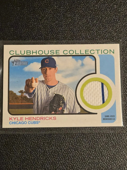 Kyle Hendricks Chicago Cubs baseball card with game-used jersey swatch from Hendricks Clubhouse Collection