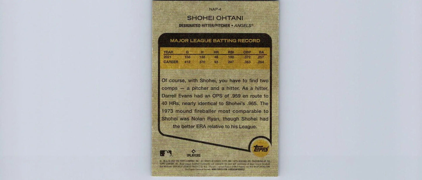 Shohei Ohtani baseball card from 2022 Topps Heritage New Age Performers series