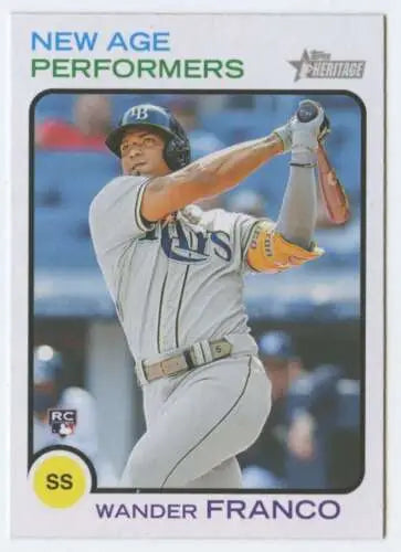 Wander Franco baseball card from 2022 Topps Heritage New Age Performers with original gloss