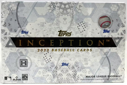 2022 Topps Inception Baseball Hobby Box with metallic gold lettering and player autographs