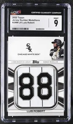 Graded 2022 Topps Luis Robert jersey number medallion card with jersey number detail