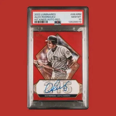 PSA-graded Alex Rodriguez autographed baseball card from 2022 Topps Luminaries Alex Hit Kings