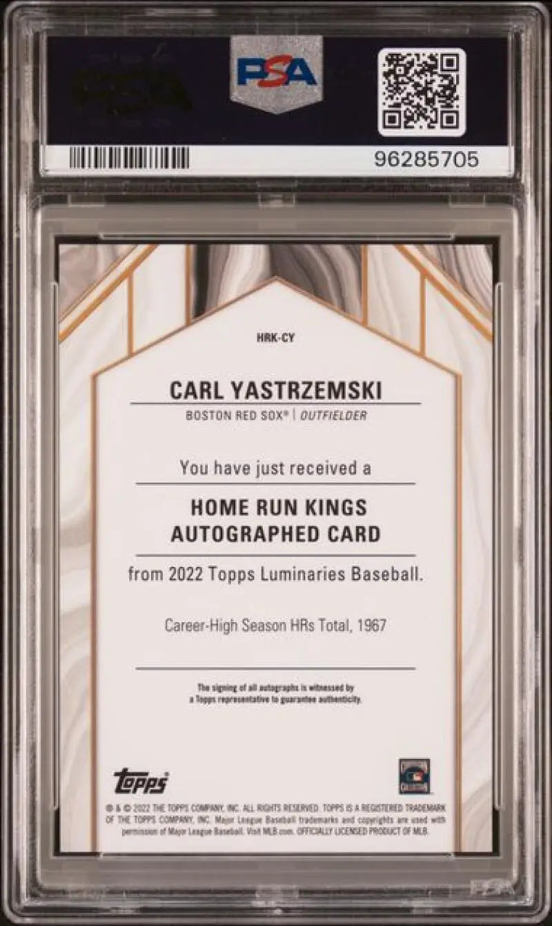 PSA-graded 2022 Topps Luminaries Carl Yastrzemski Auto Boston Red Sox Baseball Card