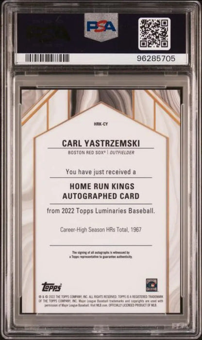 PSA-graded 2022 Topps Luminaries Carl Yastrzemski Auto Boston Red Sox Baseball Card