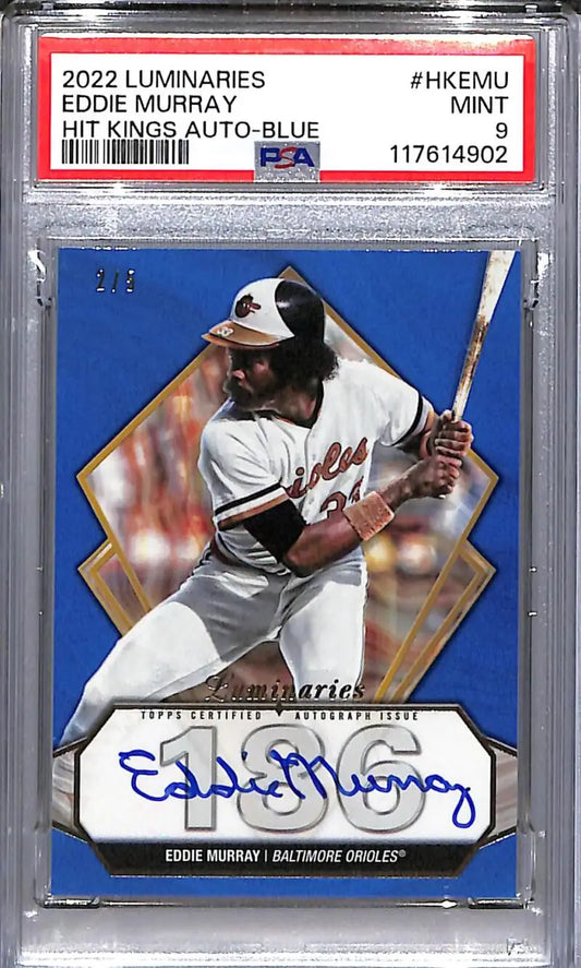 Autographed Eddie Murray Hit Kings Blue baseball card from 2022 Topps Luminaries series