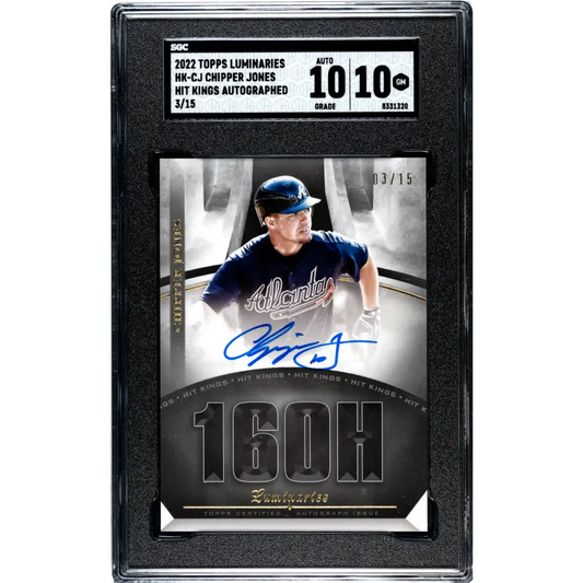 2022 Topps Luminaries Hit Kings #HK-CJ Chipper Jones SGC 10 Gem Auto 3/15 Atlanta Braves Baseball Card