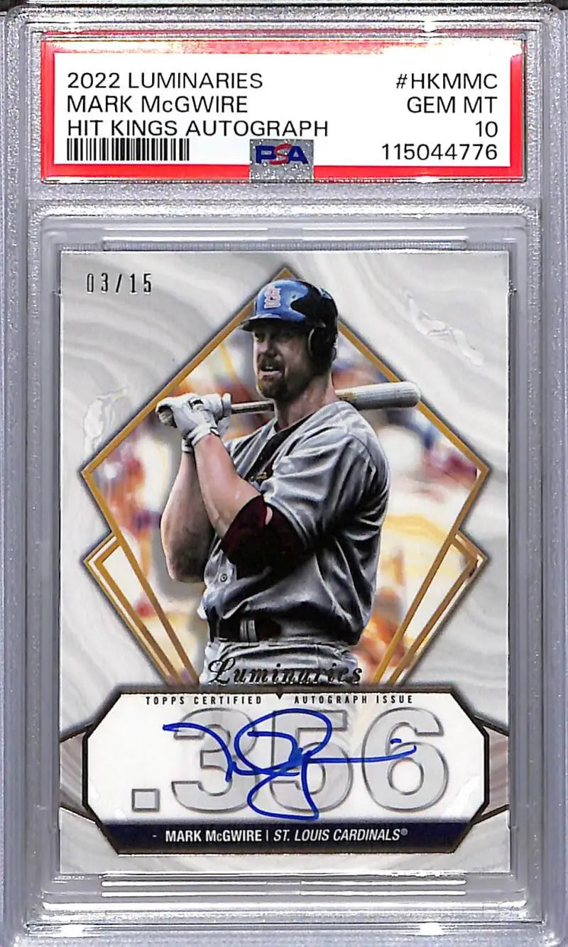Autographed Mark McGwire baseball card from 2022 Topps Luminaries Hit Kings series