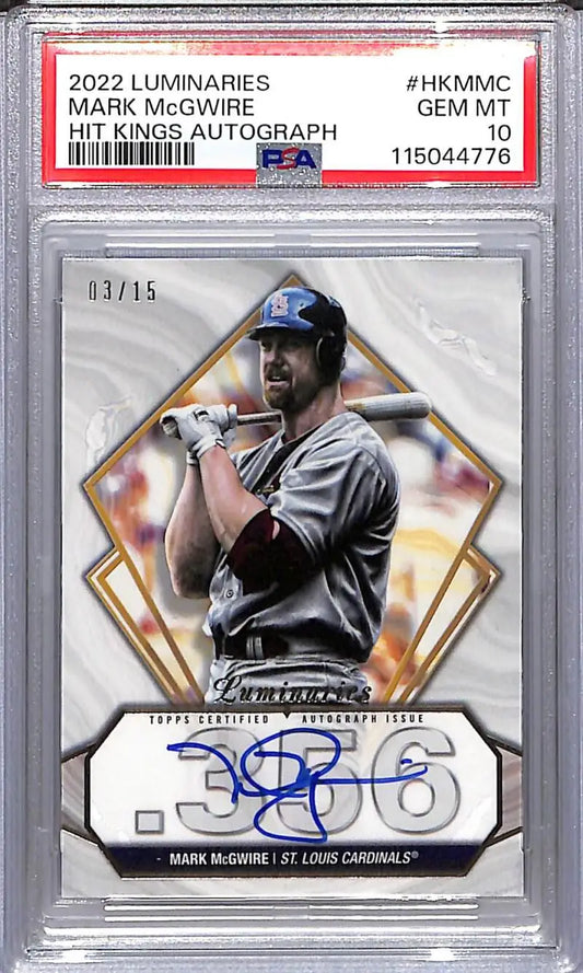 Autographed Mark McGwire baseball card from 2022 Topps Luminaries Hit Kings series
