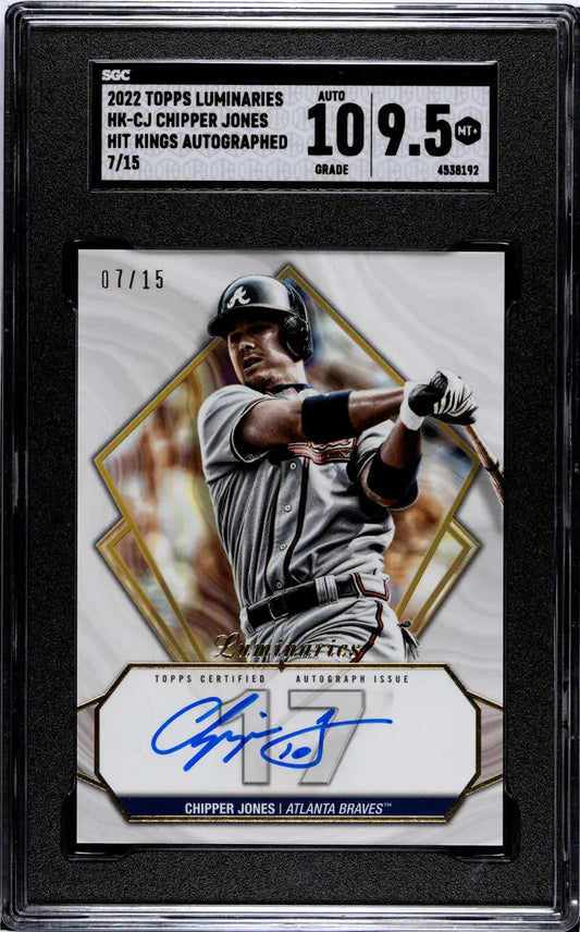 Graded baseball card featuring Chipper Jones autograph for Atlanta Braves 01/15