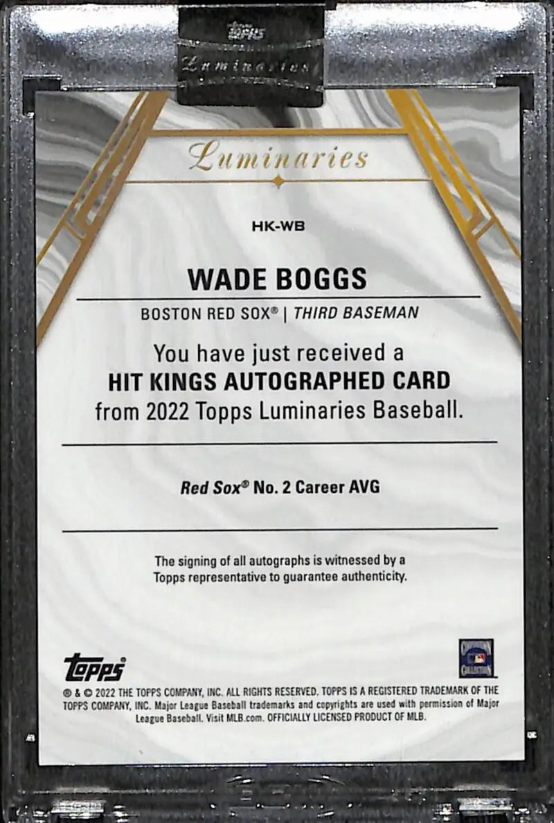 Wade Boggs autographed baseball card from 2022 Topps Luminaries Boston Red Sox