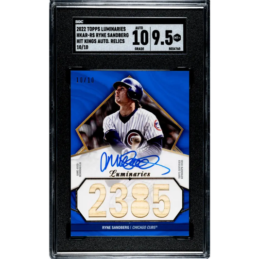 2022 Topps Luminaries #HKAR-RS Ryne Sandberg SGC 9.5 MINT+ MEM Auto 10/10 Chicago Cubs Baseball Card