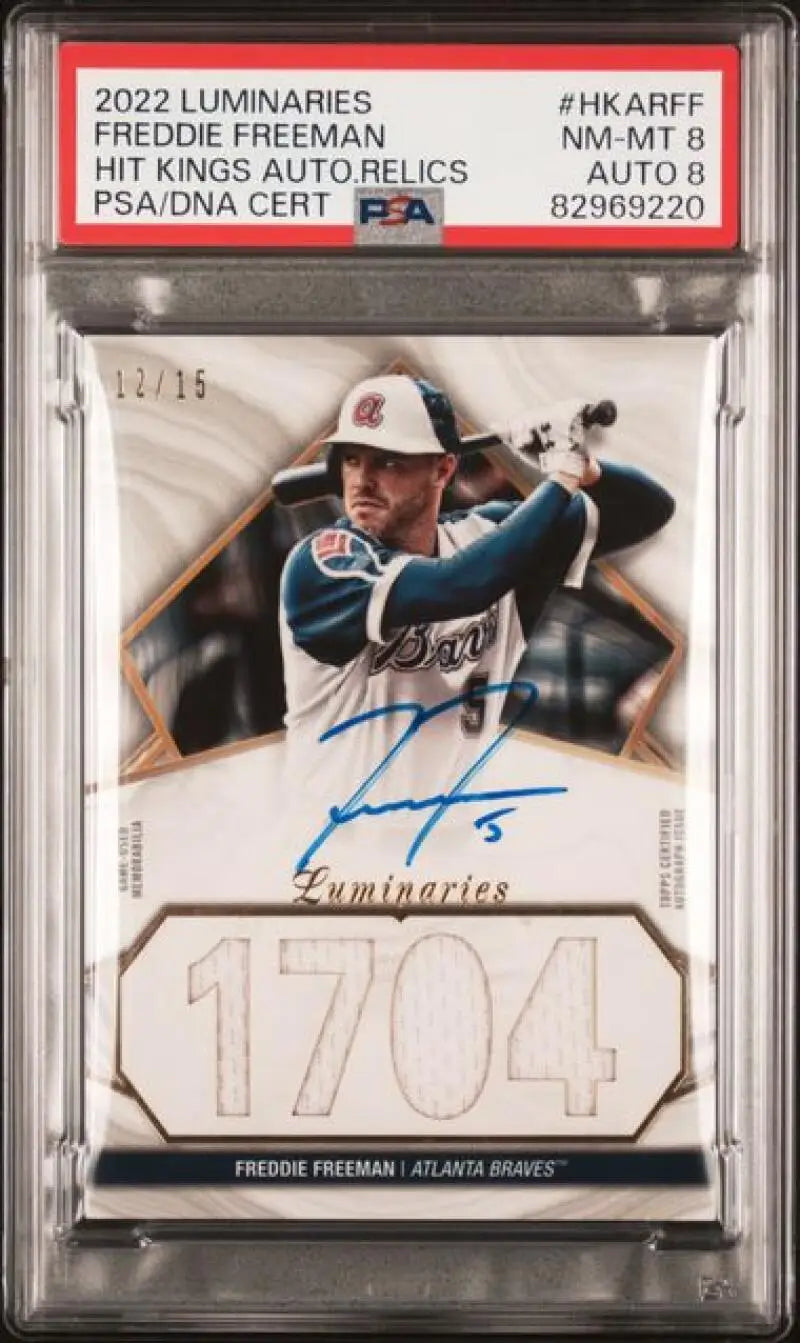 PSA-graded Freddie Freeman autographed Atlanta Braves baseball card in protective case