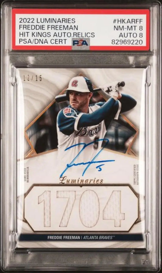 PSA-graded Freddie Freeman autographed Atlanta Braves baseball card in protective case