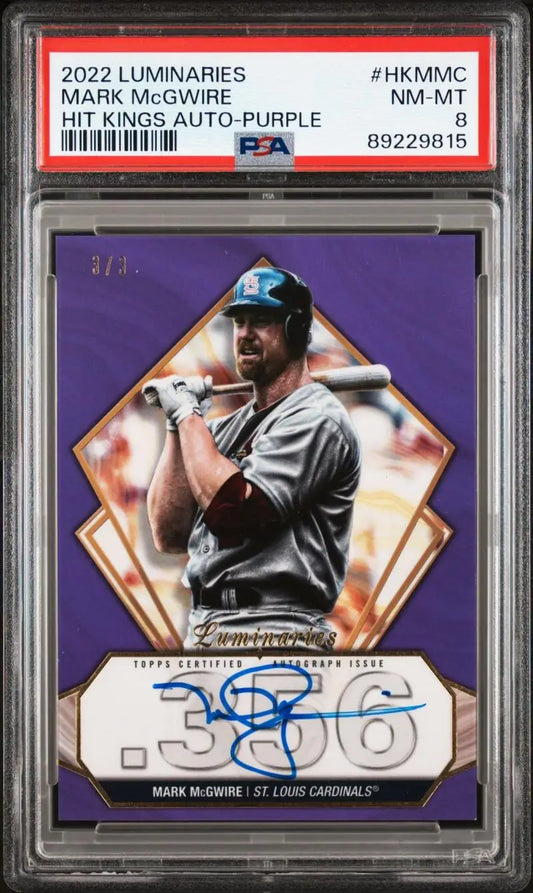 Autographed Mark McGwire baseball card from 2022 Topps Luminaries HKMMC series