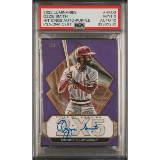 2022 Topps Luminaries #HKOS Ozzie Smith PSA 9 MINT Auto 3/3 St. Louis Cardinals Baseball Card