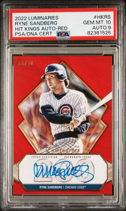 2022 Topps Luminaries #HKRS Ryne Sandberg PSA 10 GEM MINT Auto 8/10 Chicago Cubs Baseball Card