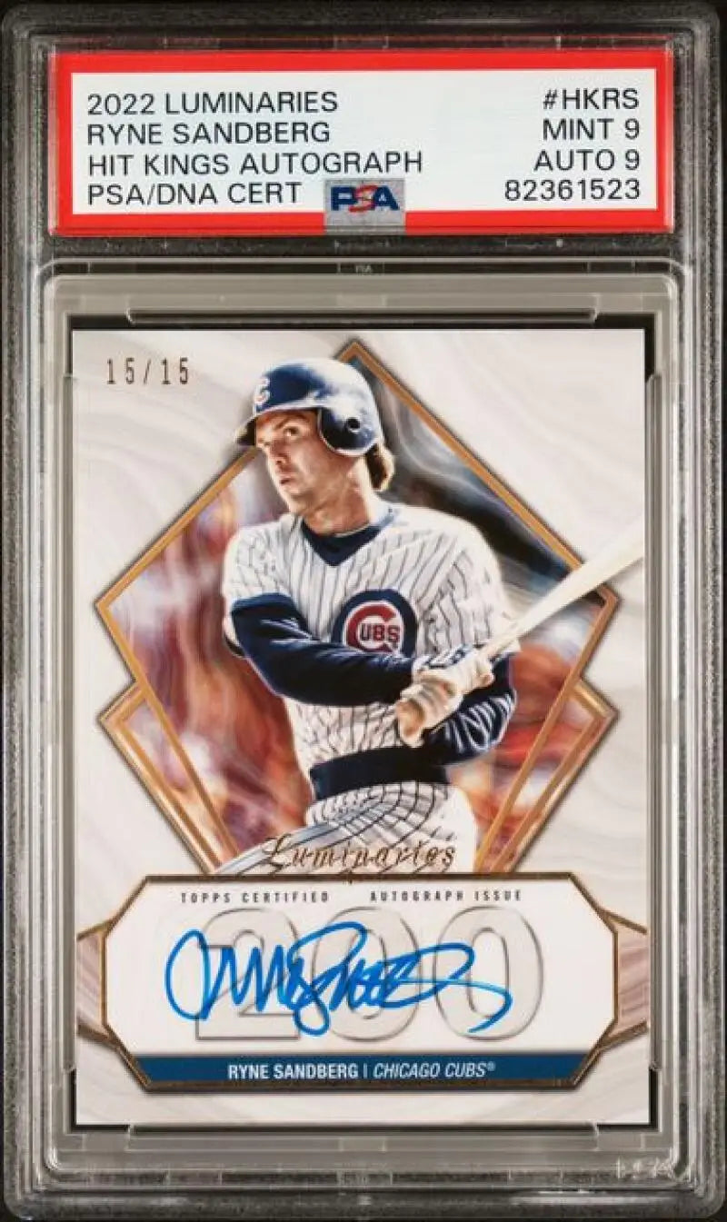 2022 Topps Luminaries #HKRS Ryne Sandberg PSA 9 MINT Auto 15/15 Chicago Cubs Baseball Card