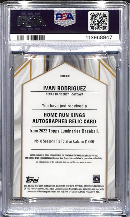 Graded Ivan Rodriguez baseball card from Topps Luminaries Home Run Kings Blue series