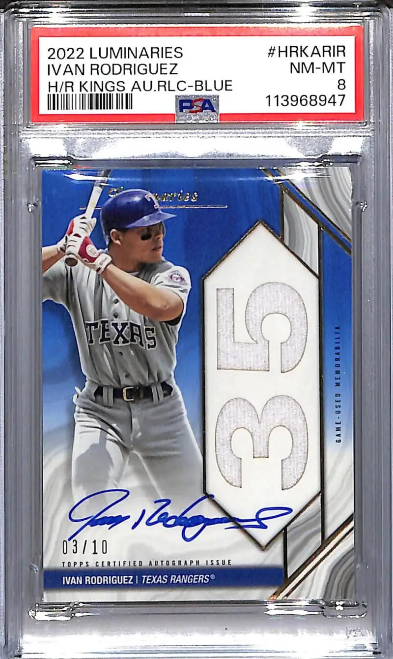 Ivan Rodriguez baseball card from 2022 Topps Luminaries Home Run Kings Blue series