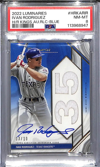 Ivan Rodriguez baseball card from 2022 Topps Luminaries Home Run Kings Blue series