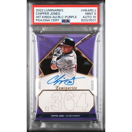 2022 Topps Luminaries #HRARCJ Chipper Jones PSA 9 MINT MEM Auto 3/3 Atlanta Braves Baseball Card