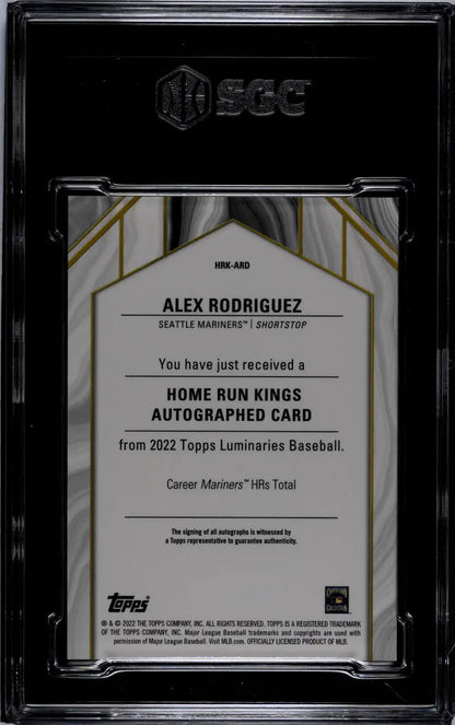 Black-bordered authentication card for Alex Rodriguez Seattle Mariners Baseball Card SGC 9 MINT