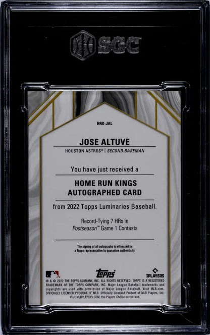 Graded Jose Altuve Houston Astros baseball card with SGC 9 MINT auto from 2022 Topps Luminaries