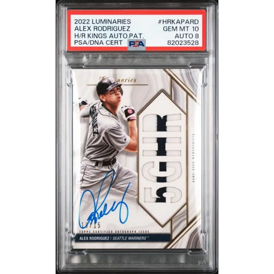 2022 Topps Luminaries #HRKAPARD Alex Rodriguez PSA 10 GEM MINT MEM Auto 10/15 Seattle Mariners Baseball Card