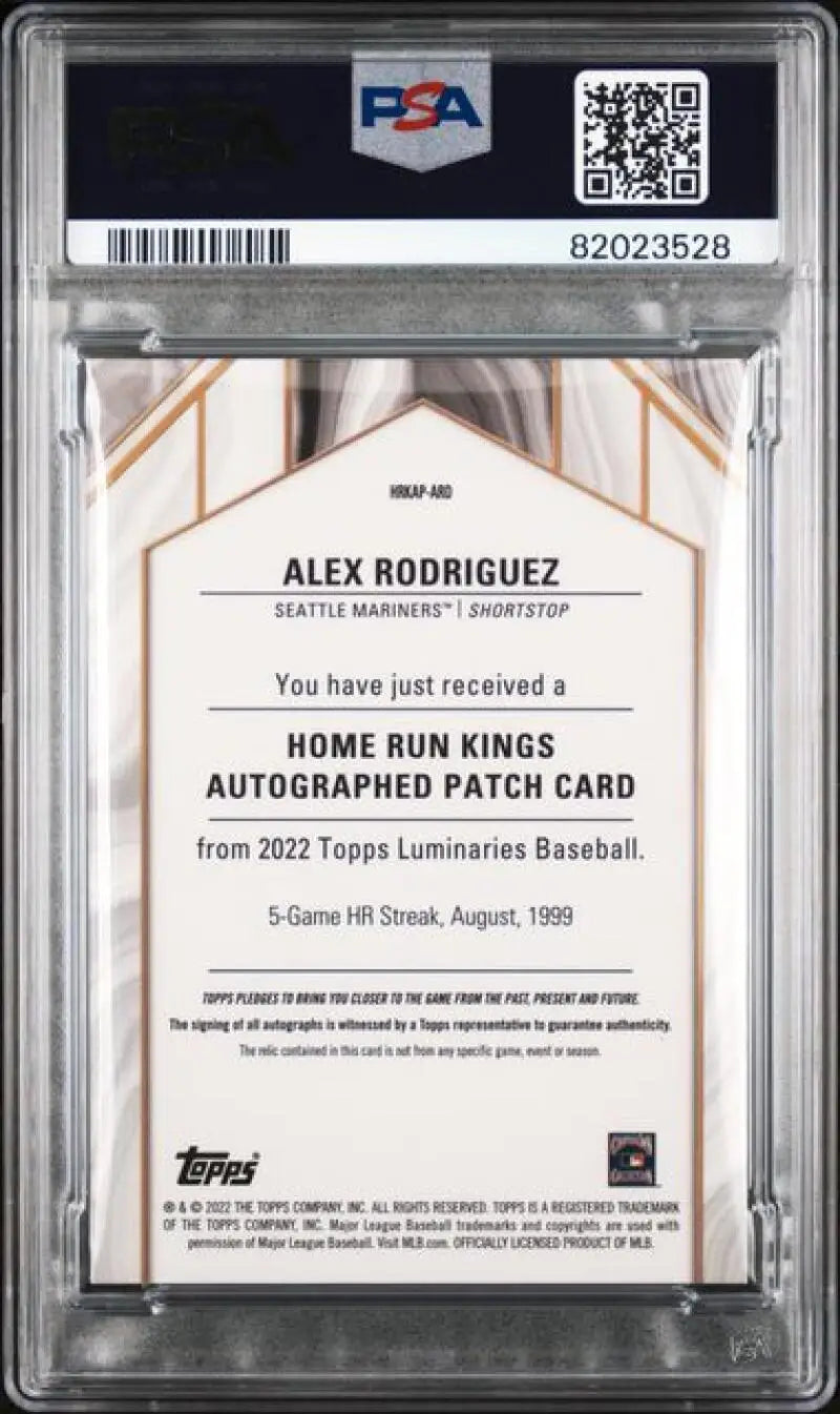 Alex Rodriguez autographed patch card from 2022 Topps Luminaries, Gem Mint Seattle Mariners