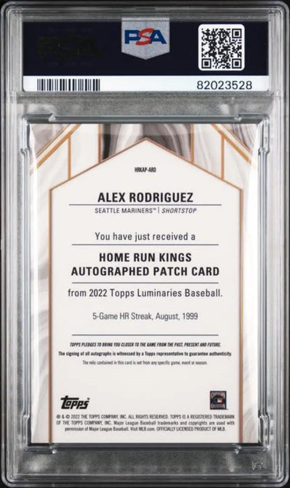 Alex Rodriguez autographed patch card from 2022 Topps Luminaries, Gem Mint Seattle Mariners