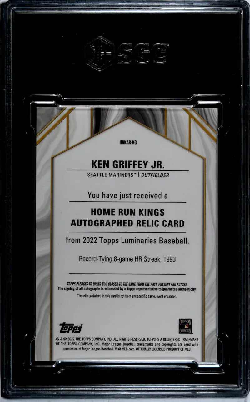 Back of 2022 Topps Luminaries Ken Griffey Jr. Seattle Mariners Baseball Card details