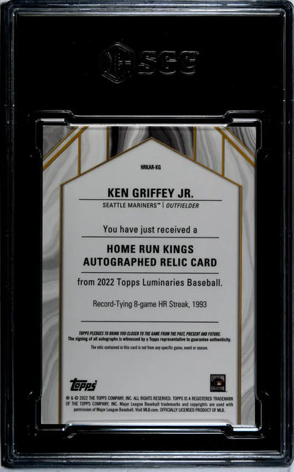 Back of 2022 Topps Luminaries Ken Griffey Jr. Seattle Mariners Baseball Card details