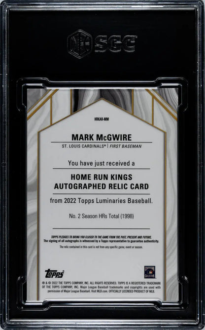 Autographed Mark McGwire baseball card from 2022 Topps Luminaries featuring St. Louis Cardinals