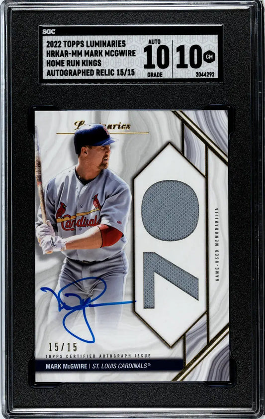 Autographed Mark McGwire baseball card featuring St. Louis Cardinals memorabilia from 2022 Topps Luminaries
