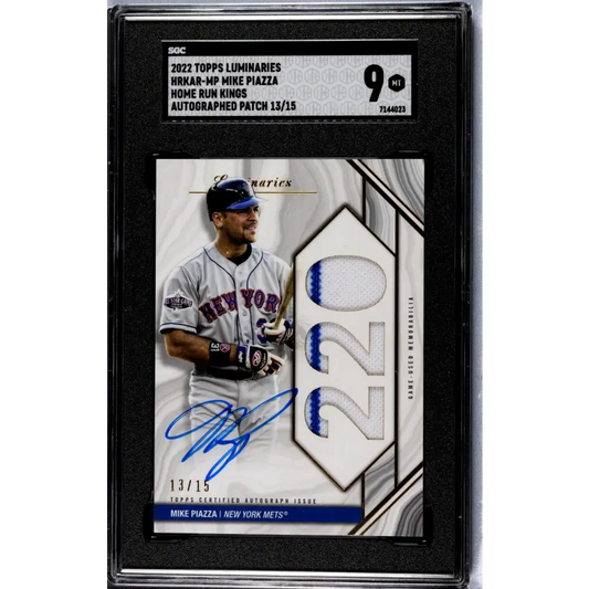 2022 Topps Luminaries #HRKAR-MP Mike Piazza SGC 9 MINT MEM Auto 13/15 New York Mets Baseball Card
