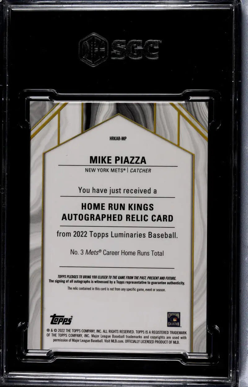 Mike Piazza SGC autographed relic card from 2022 Topps Luminaries featuring Mike Piazza