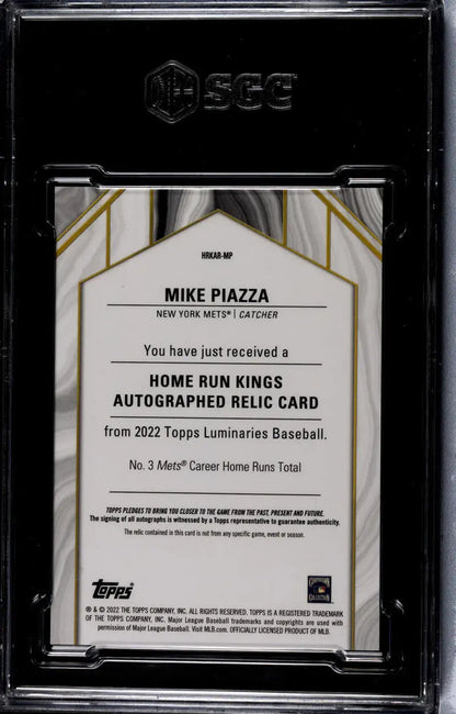 Mike Piazza SGC autographed relic card from 2022 Topps Luminaries featuring Mike Piazza
