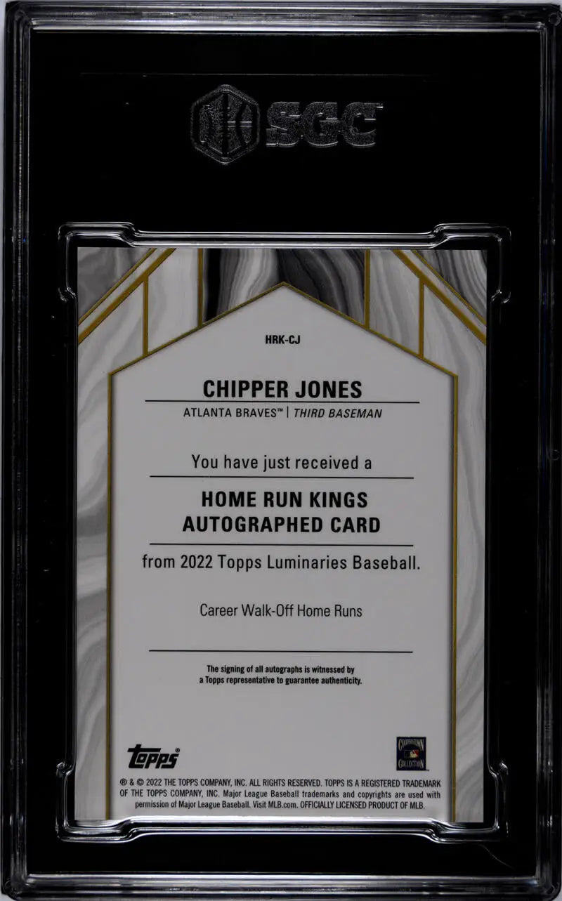 Chipper Jones autographed 2022 Topps Luminaries baseball card in graded holder