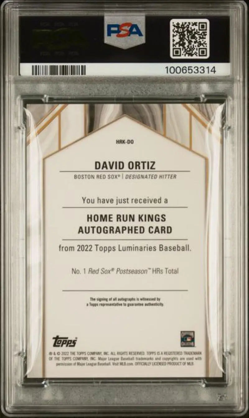 PSA 10 GEM MINT 2022 Topps Luminaries David Ortiz Autographed Red Sox Card 3/15