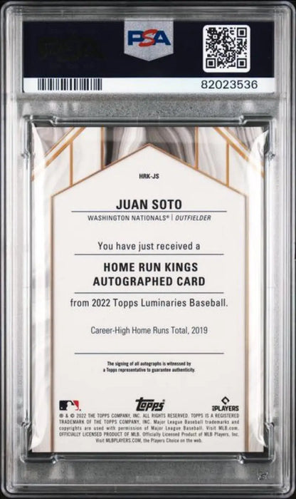 Graded Juan Soto baseball card from 2022 Topps Luminaries with PSA 9 MINT auto