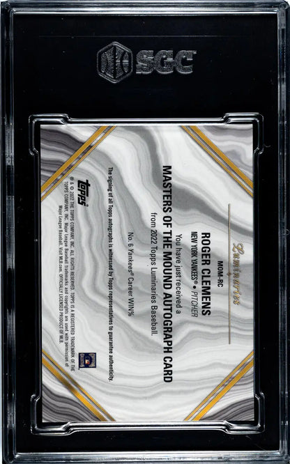 Clear plastic card holder with gold corners for Topps Luminaries Roger Clemens baseball card