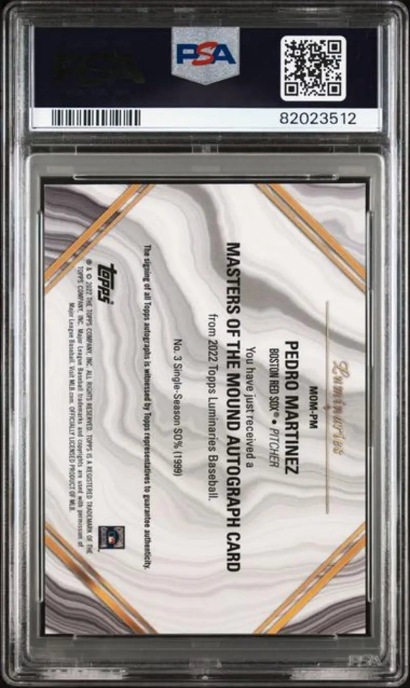 Graded Pedro Martinez Boston Red Sox baseball card 2022 Topps Luminaries PSA 10 GEM MINT