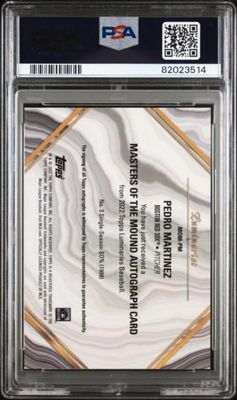 Graded Pedro Martinez Boston Red Sox baseball card from 2022 Topps Luminaries series